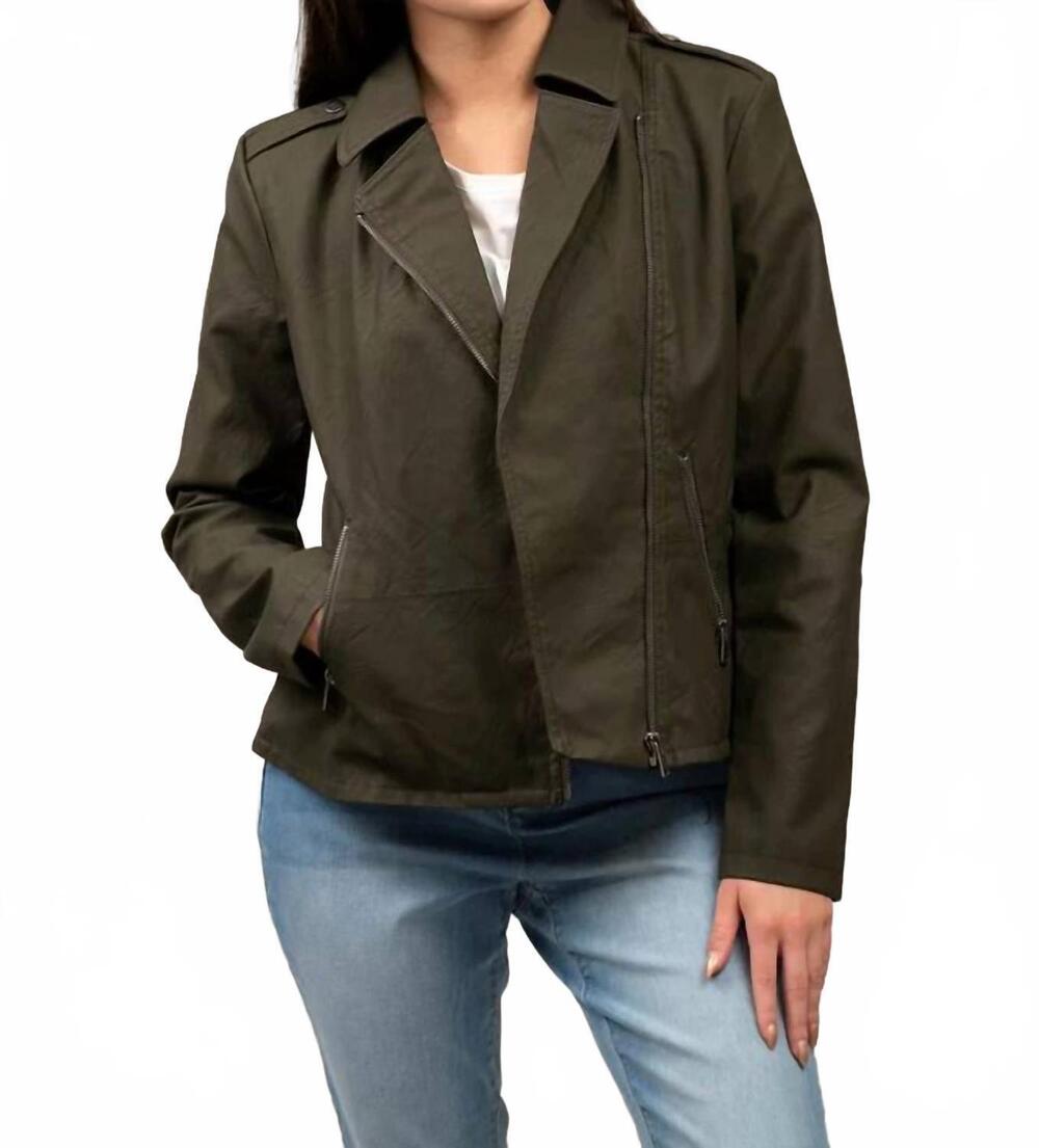 NEW BACCINI pleather moto jacket - plus in olive